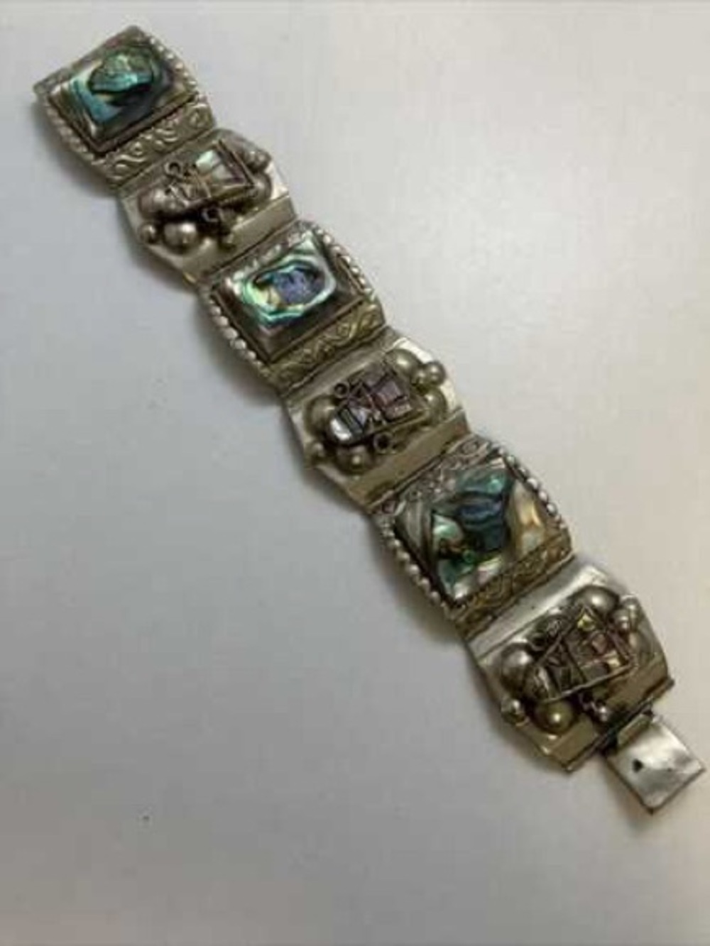 Vintage Sterling Silver Bracelet with Labradorite Abalone Iridescent Inlay - Picture 6 of 6